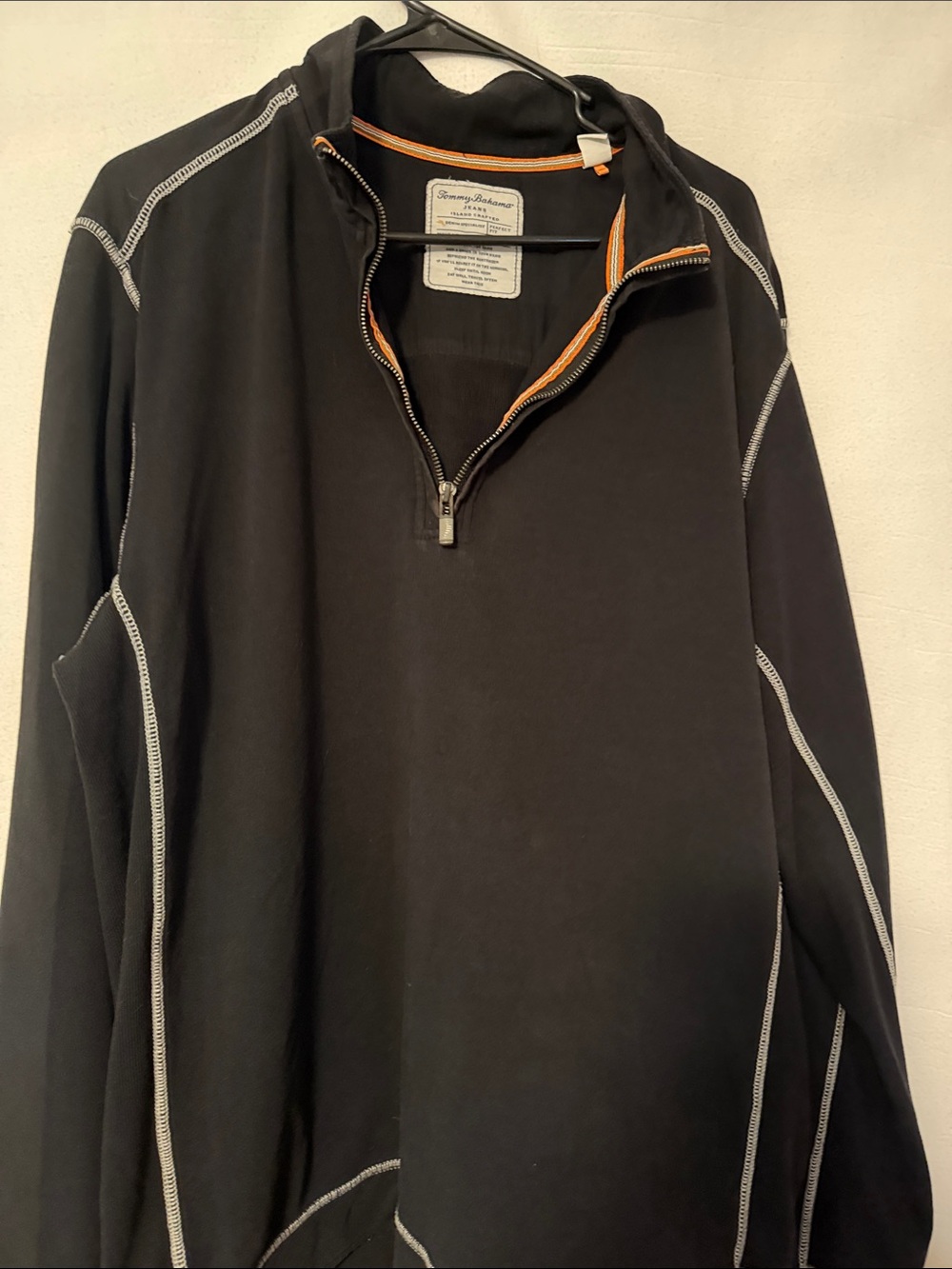 Tommy Bahama Men’s Black Half-Zip Pullover with Orange Trim